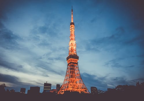 Tokyo tower and city at night, Japan