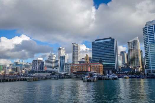 Auckland city center view from the sea, New Zealand