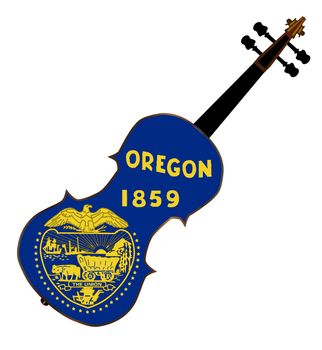 A typical violin with Oregon state flag isolated over a white background