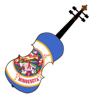 A typical violin with Minnesota state flag isolated over a white background
