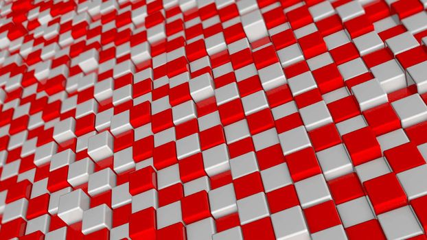 Abstract background with red and white squares blocks. 3d rendering