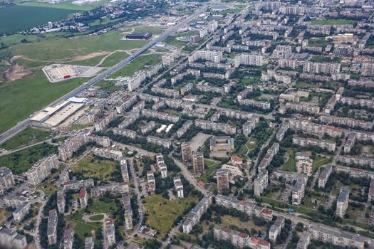 Aerial view landscape of district from Sofia city Bulgaria. View from air plane.