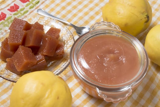 Close up of traditional quince jam homemade with natural ingredients.