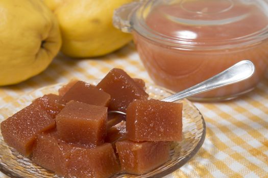 Close up of traditional quince jam homemade with natural ingredients.
