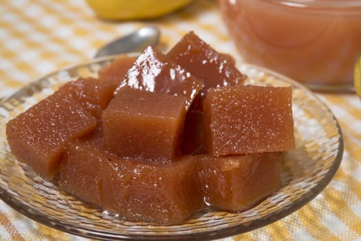 Close up of traditional quince jam homemade with natural ingredients.