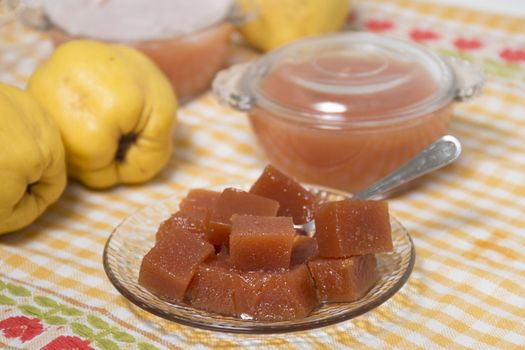 Close up of traditional quince jam homemade with natural ingredients.