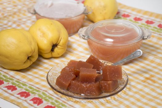 Close up of traditional quince jam homemade with natural ingredients.