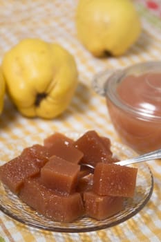 Close up of traditional quince jam homemade with natural ingredients.