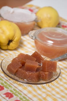 Close up of traditional quince jam homemade with natural ingredients.