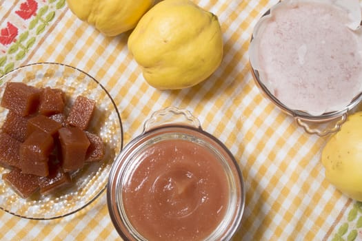 Close up of traditional quince jam homemade with natural ingredients.