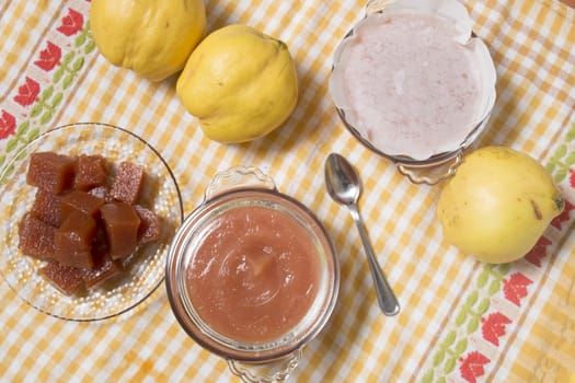 Close up of traditional quince jam homemade with natural ingredients.
