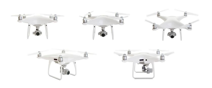 Unmanned Aircraft System (UAV) Quadcopter Drones Set 2 of 2 Isolated on White.