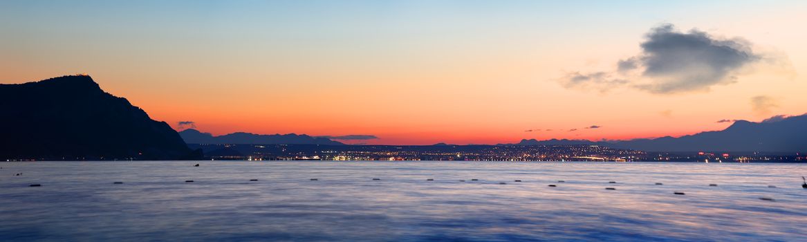 Seashore night view of Antalya in Turkey