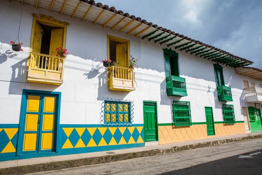 Colorful houses in colonial city Jardin, Antoquia, Colombia, South America