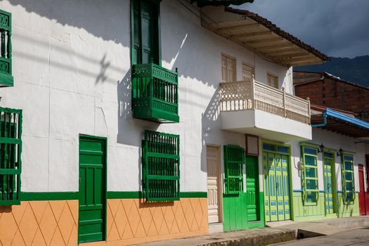 Colorful houses in colonial city Jardin, Antoquia, Colombia, South America