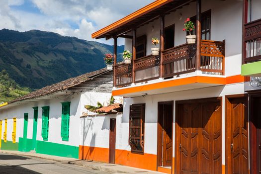 Colorful houses in colonial city Jardin, Antoquia, Colombia, South America