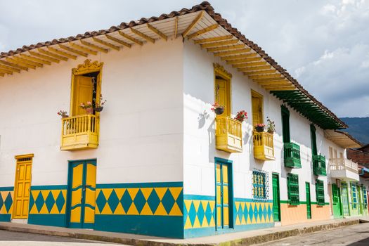 Colorful houses in colonial city Jardin, Antoquia, Colombia, South America