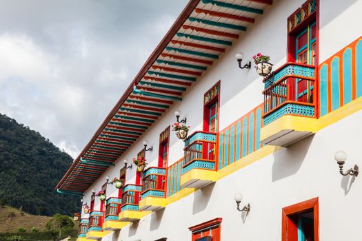 Colorful houses in colonial city Jardin, Antoquia, Colombia, South America