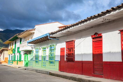 Colorful houses in colonial city Jardin, Antoquia, Colombia, South America
