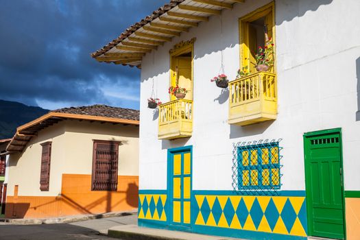 Colorful houses in colonial city Jardin, Antoquia, Colombia, South America