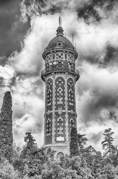 Old water tower called Torre Dos Rius on the Tibidabo hill, Barcelona, Catalonia, Spain