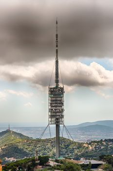 Collserola Television and Observation Tower on Tibidabo mountain, iconic landmark and highest point in Barcelona, Catalonia, Spain