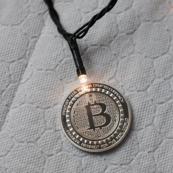 Crypto currency physical bitcoin coin. Bitcoin tokens digital money concept.