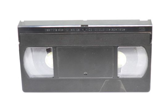 videocassette close up on a white background. old, record sound and images.