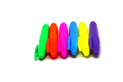 Colorful marker pen set on isolated white background.