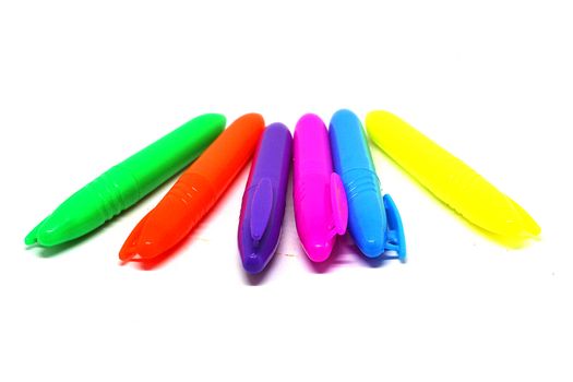 Colorful marker pen set on isolated white background.