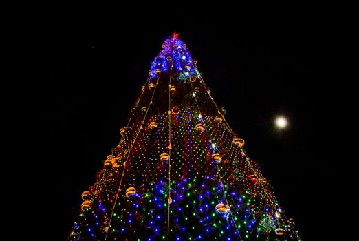 Christmas tree on black background night new year's eve 2018