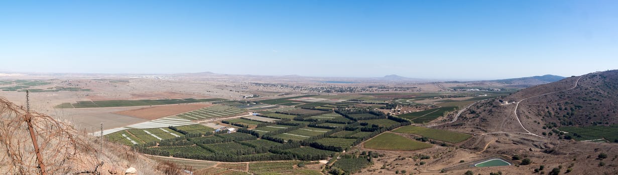 View to Syria civil war landscape from Golan Heights