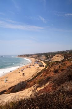 Blue sky over the farthest south end of Crystal Cove beach, Southern California in summer