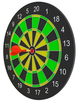 Target dart with arrow. 3d illustration. Isolated on white