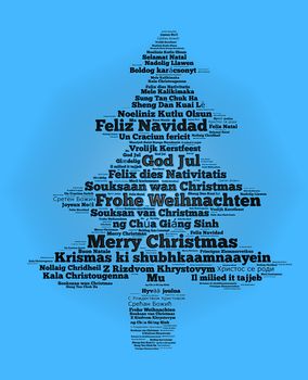 Merry Christmas in different languages in word cloud concept