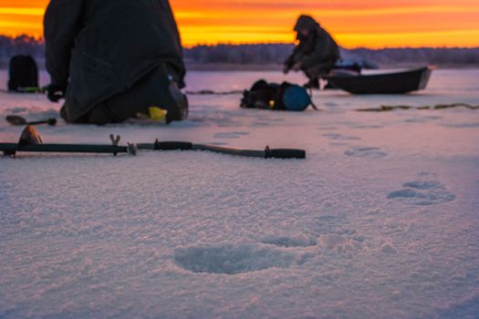 winter sport, winter fishing fishing outside on the ice