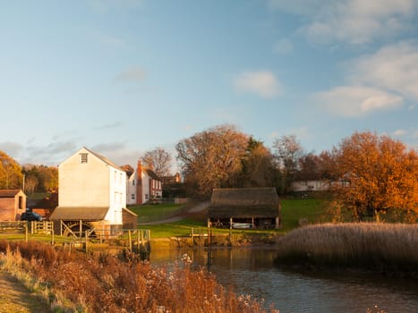 sunny autumn day white old famous mill Alresford countryside scene; essex; england; uk