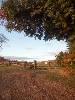 farmland countryside path trail track farm fence sign private land; essex; england; uk