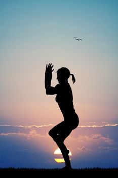 illustration of yoga pose at sunset