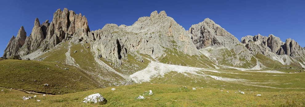 Mountain landscape on a sunny day, Dolomite Alps, Italy, panorama