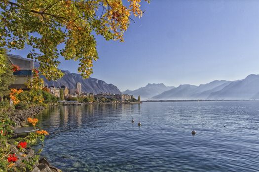 Montreux and Lake Geneva in Switzerland Europe