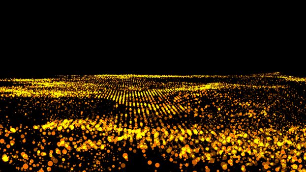 Luxurious gold sparkling particles wave background. 3d rendering