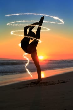 Beautiful Young Dancer at the Beach During Sunset