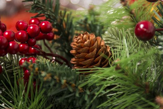 Typical Christmas decorative garland isolated on a white background.