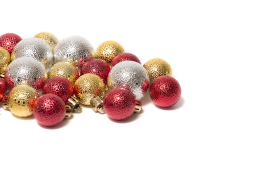 Group of colorful christmas balls on a white background.