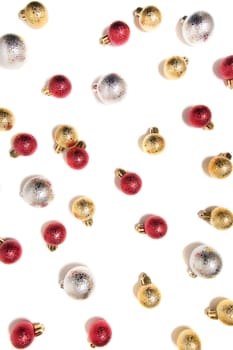 Group of colorful christmas balls on a white background.