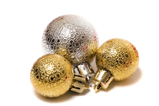 Group of colorful christmas balls on a white background.