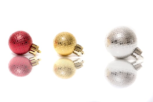 Group of colorful christmas balls on a white background.