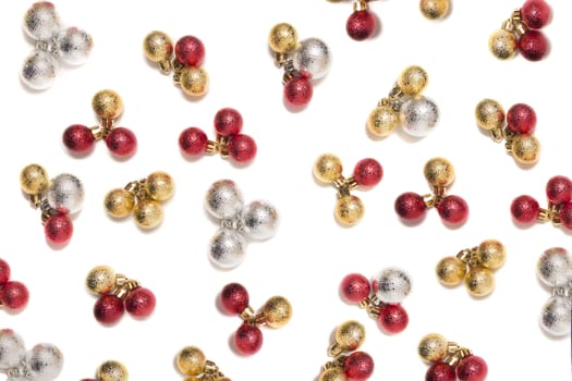 Group of colorful christmas balls on a white background.