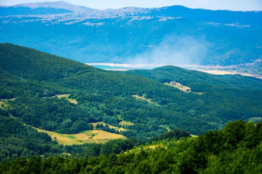view to the Ramsko jezero from the mountain during sunny day